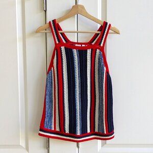 GAP for Good Crochet Top Women S Red Blue Stripe Knit Cotton Sleeveless Tank